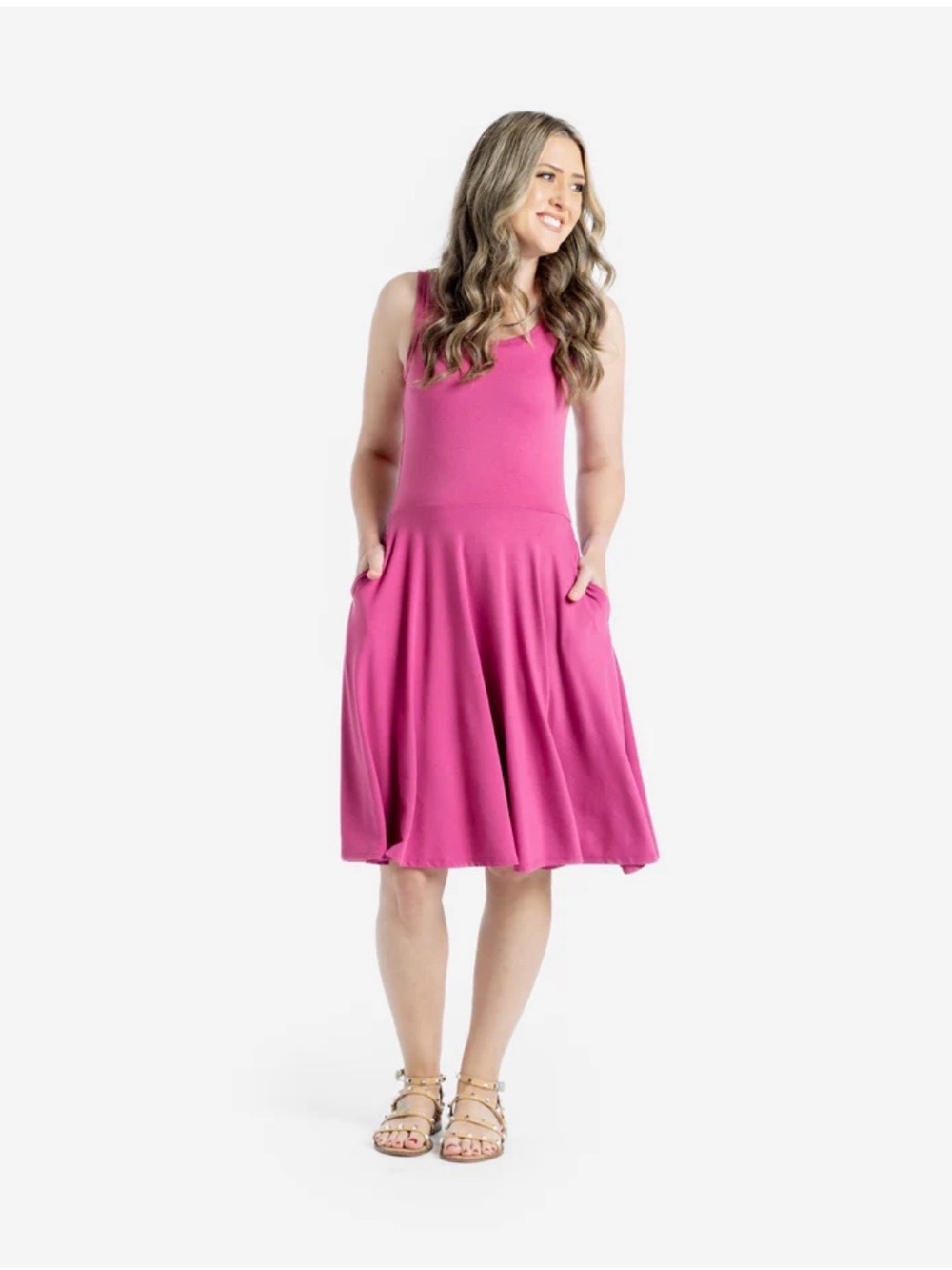 LuLaRoe Nicki Hot Pink Sleeveless Asymmetrical Pocket Dress